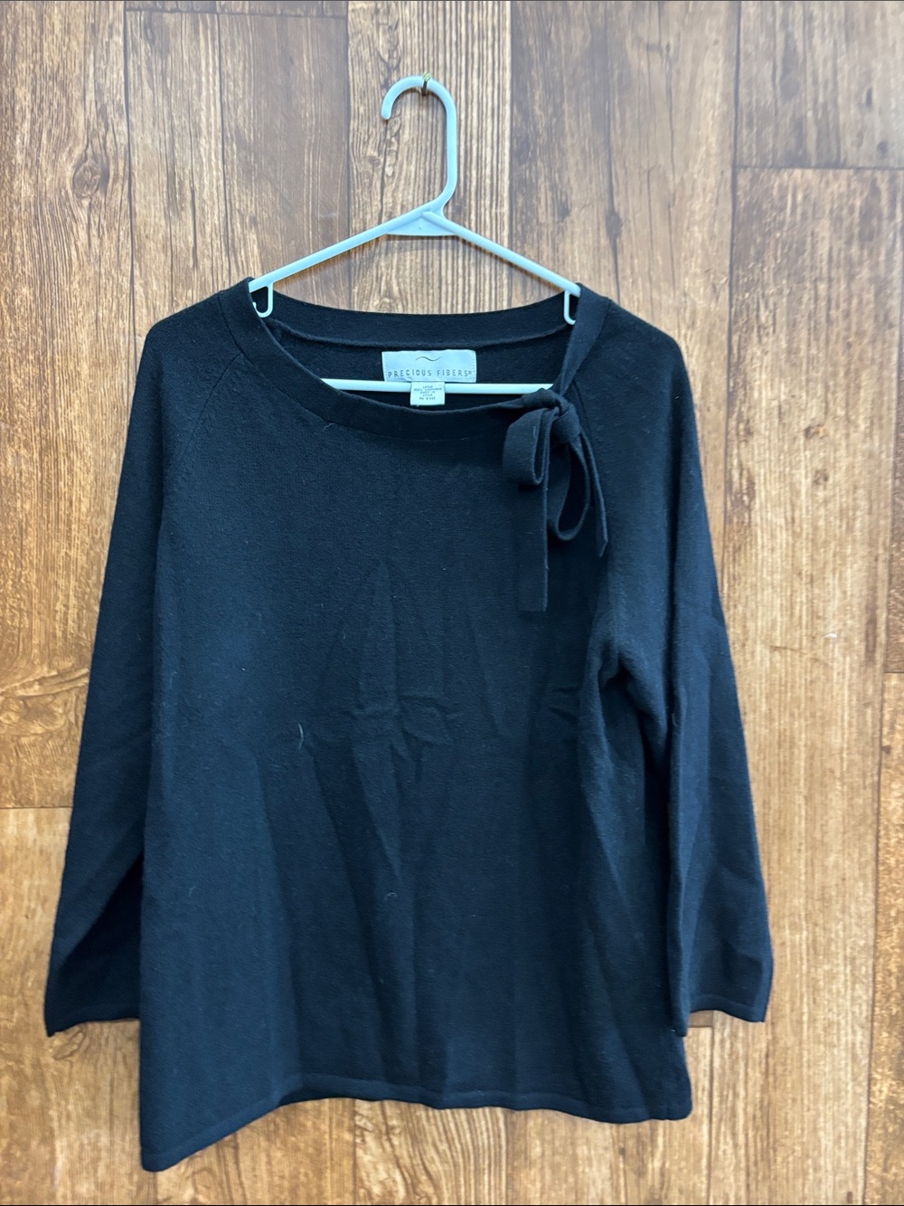 Precious Fibers Cashmere Black Women’s Bow Accent Knit Pullover